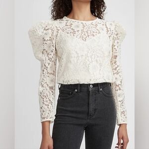 Express Lace Puff Sleeve Top in Cream, Size XS